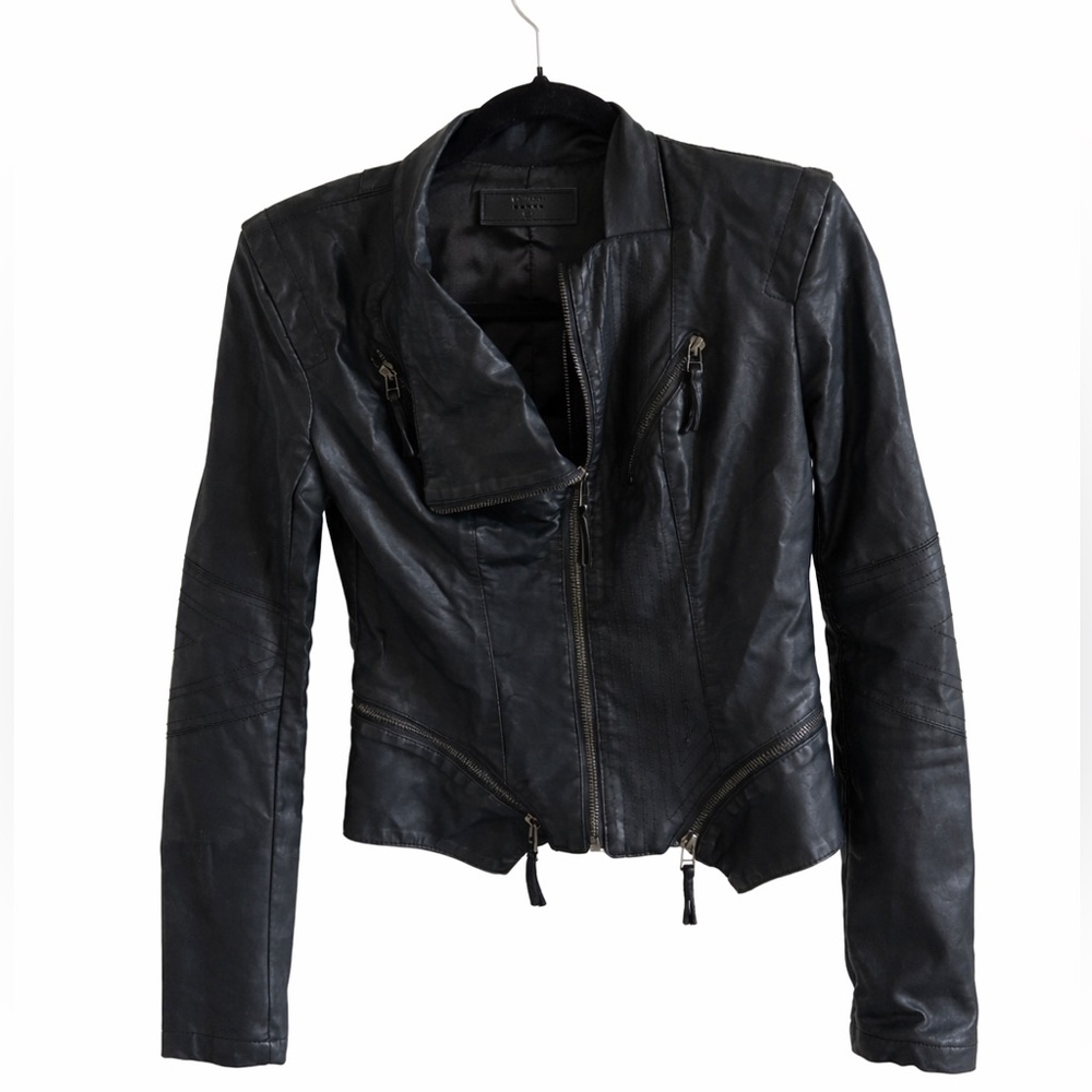 Black Women's Faux Leather Zip Moto Jacket
